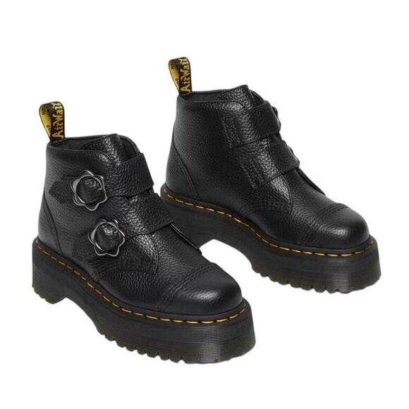 Dr. Martens DEVON FLOWER BUCKLE LEATHER PLATFORM BOOTS NWOT - Picture 2 of 9